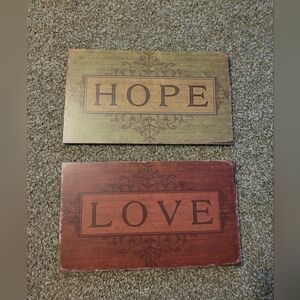 2 Hanging Hope and Love Wooden plaques..Great Condition